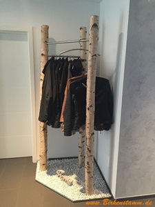 Garderobe aus gereinigten und getrockneten Birkenstämmen